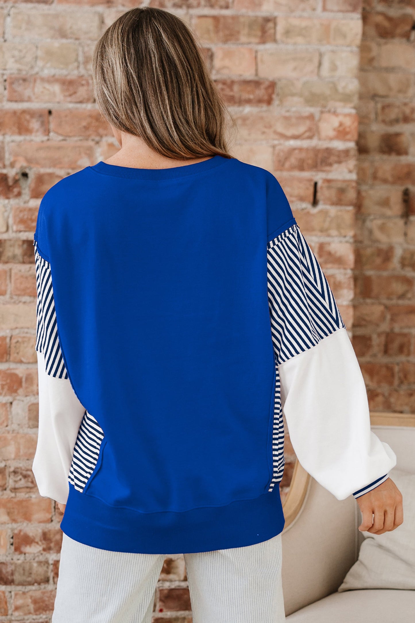 Stripe Patchwork Sleeve Colorblock Sweatshirt