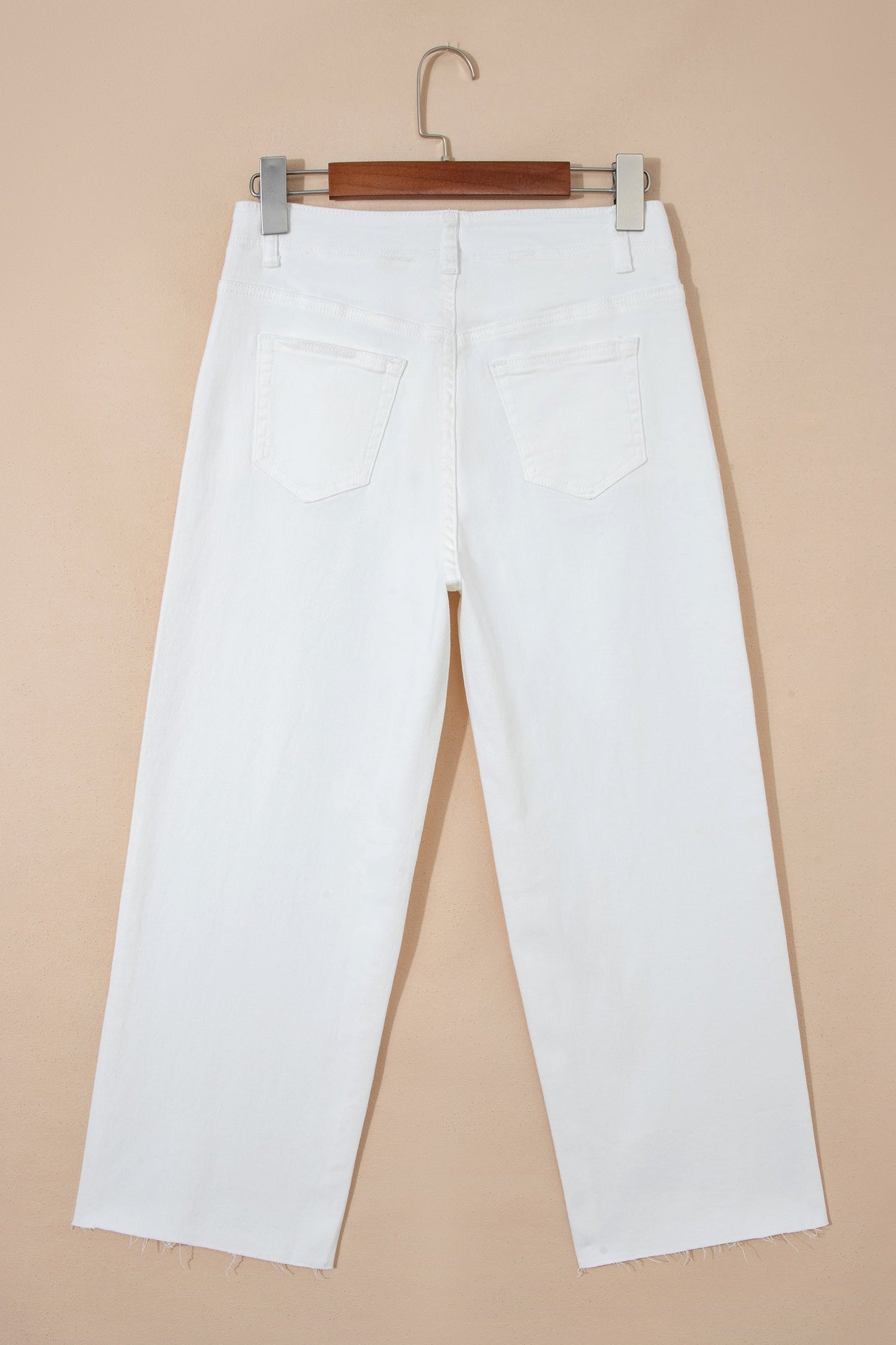 Solid Raw Hem Cropped Straight Leg Jeans