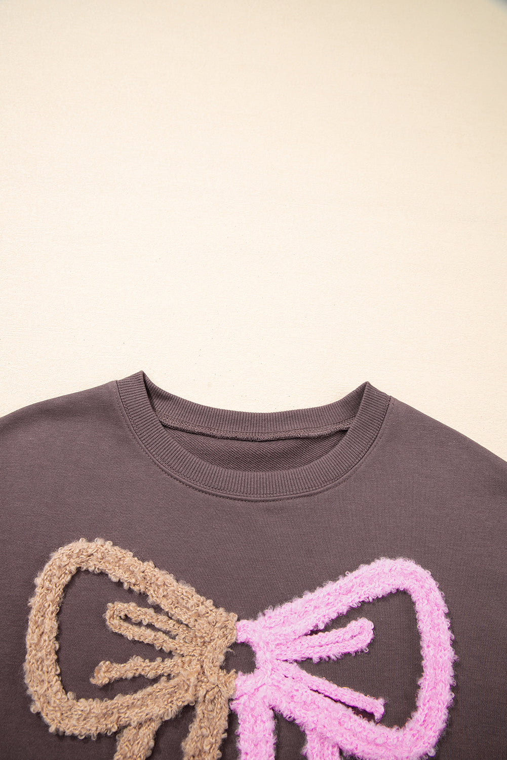 Bow Contrast Terry Drop Shoulder Sweatshirt
