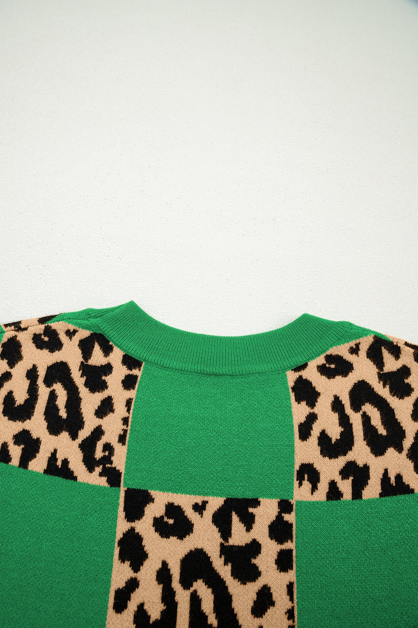 Leopard Checker Short Sleeve Knit Sweater