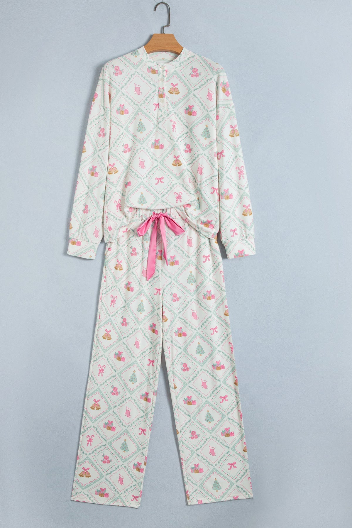 Christmas Patchwork Henley Top & Pant Pajama Set