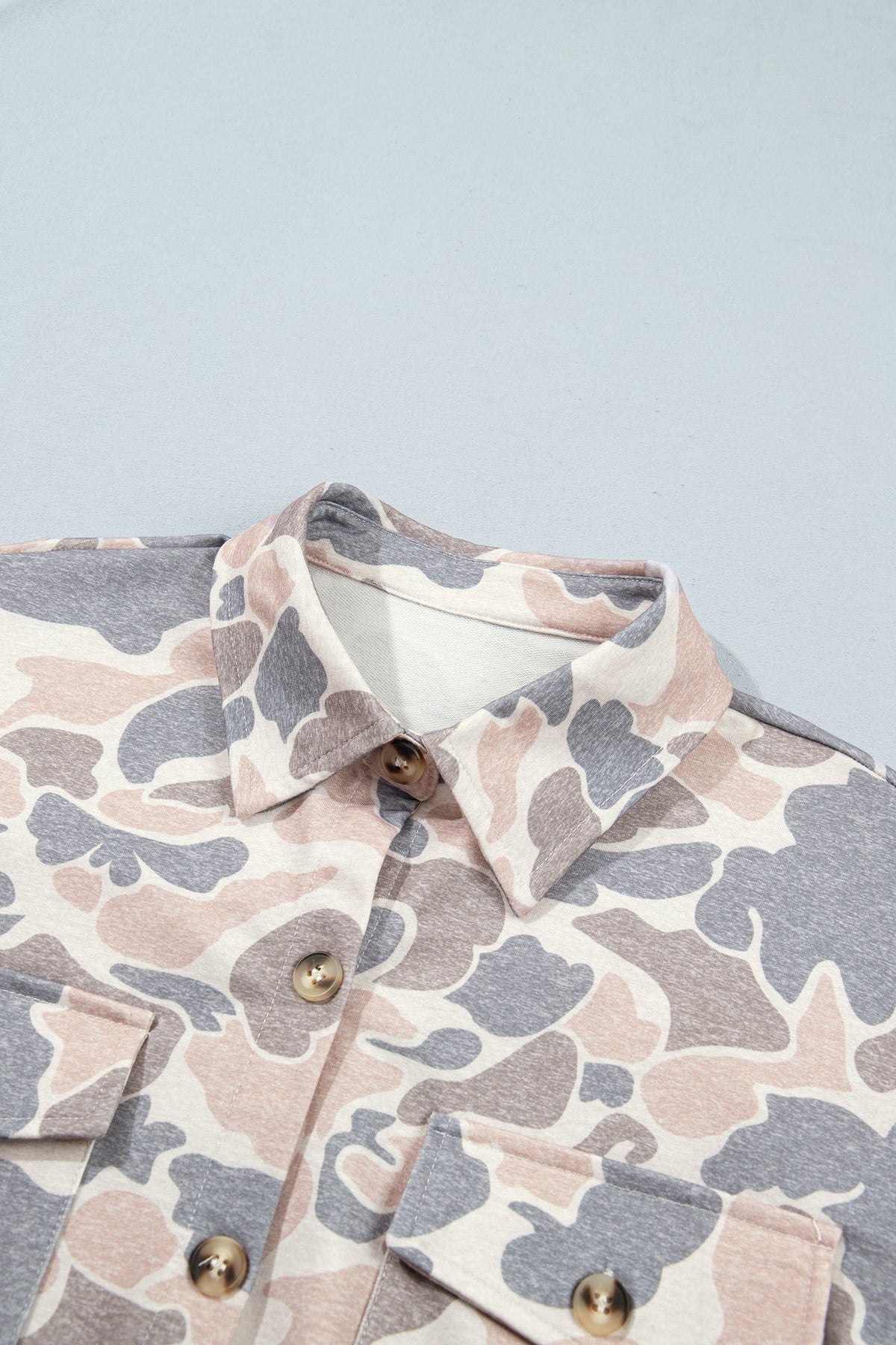 Camo Buttoned Chest Pocket Knit Tunic Shacket
