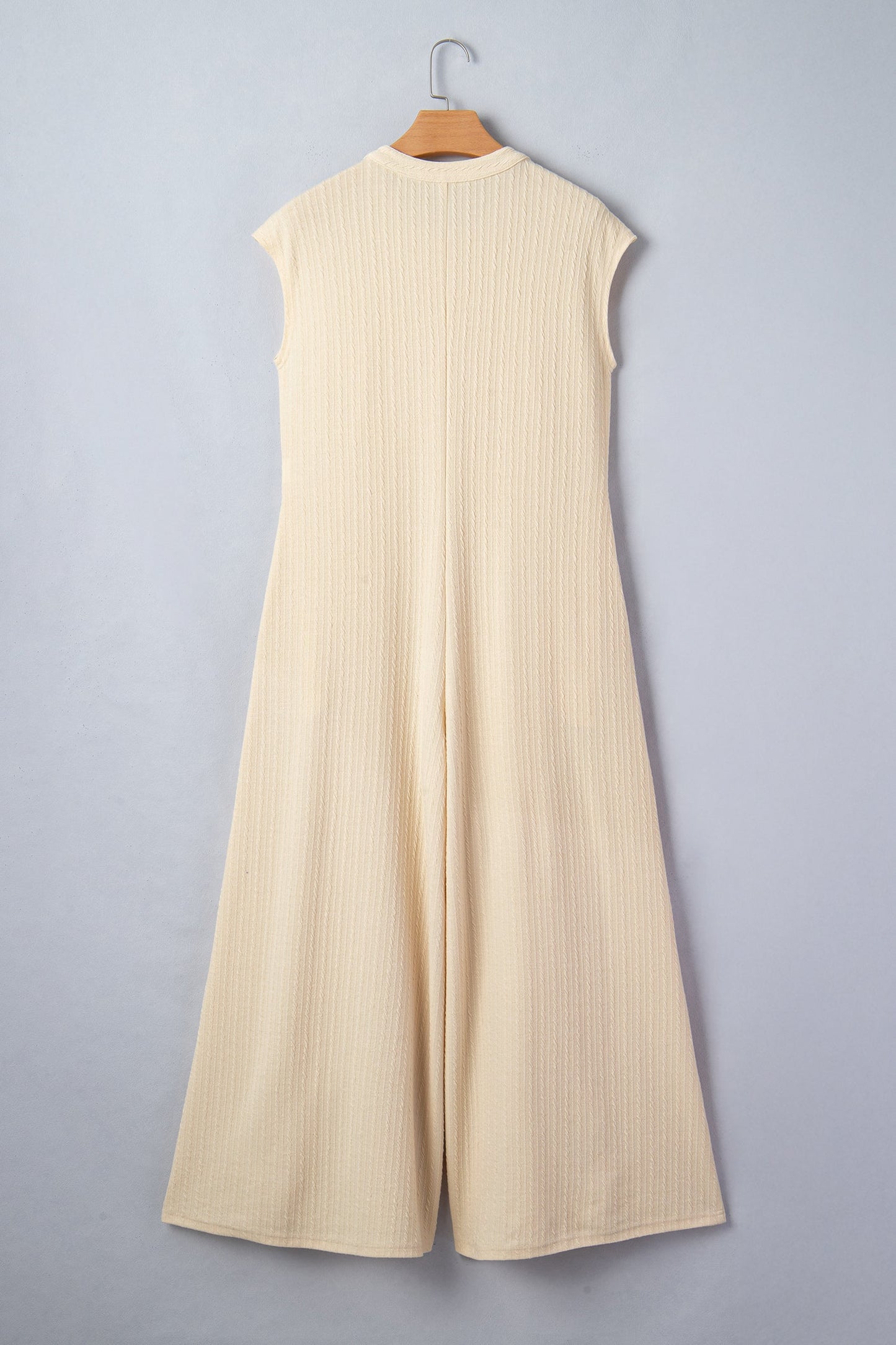 Ribbed Knit Half Buttons Wide Leg Jumpsuit