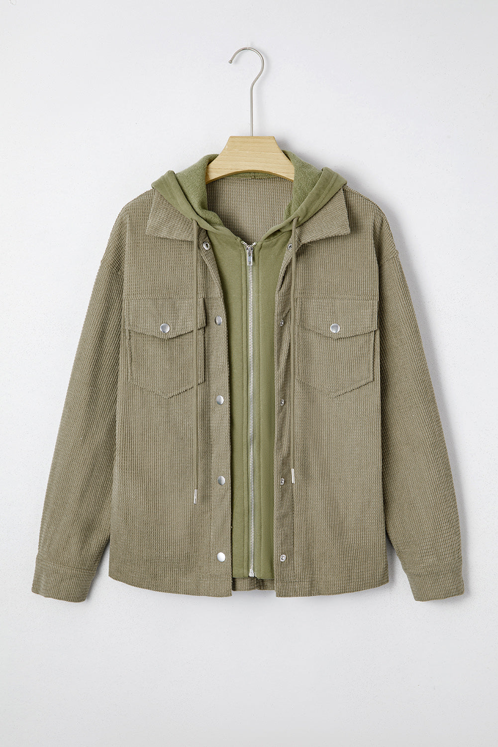 Textured Knit Pocketed Drawstring Hooded Jacket