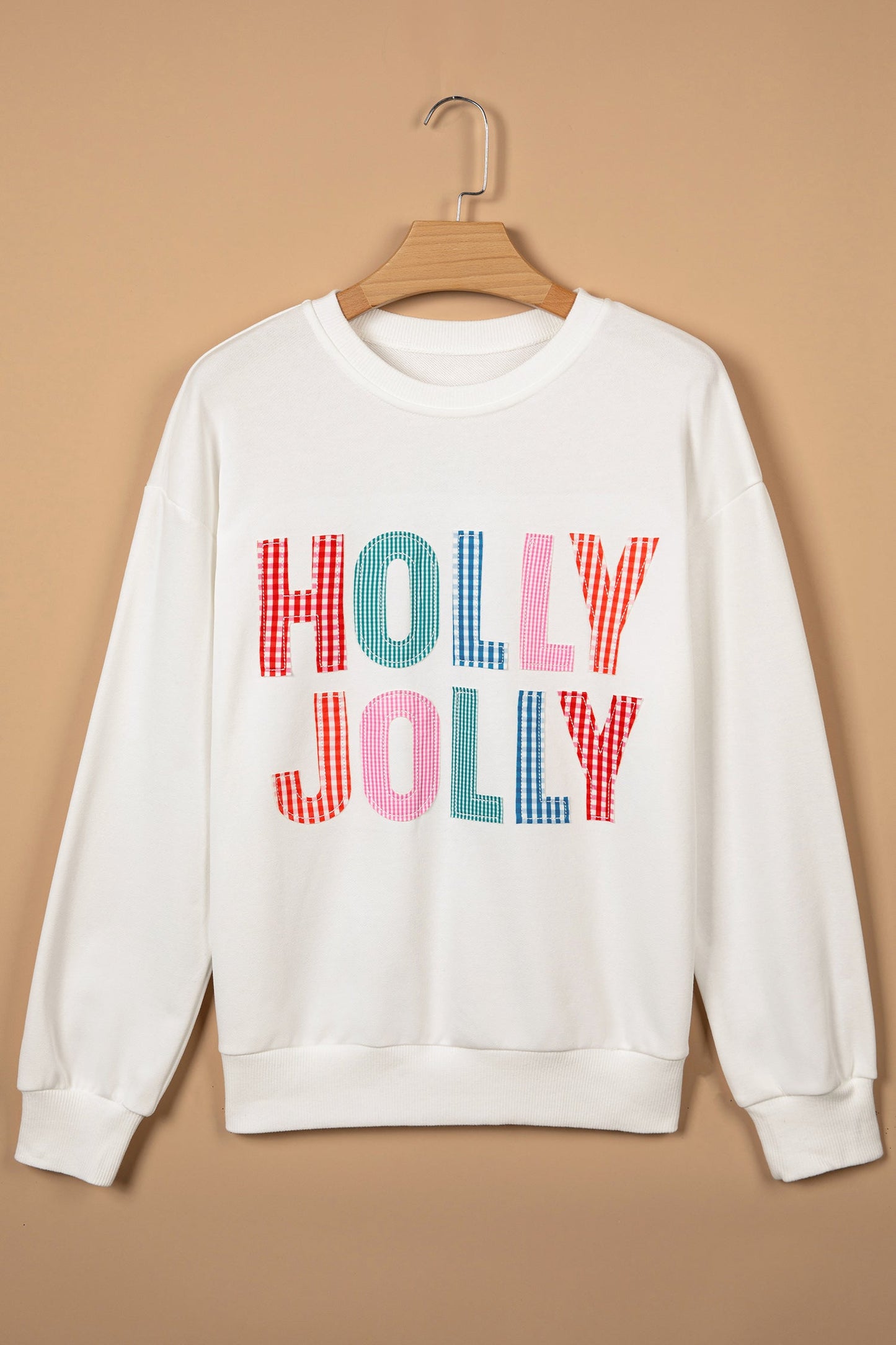 Christmas HOLLY JOLLY Gingham Patchwork Sweatshirt