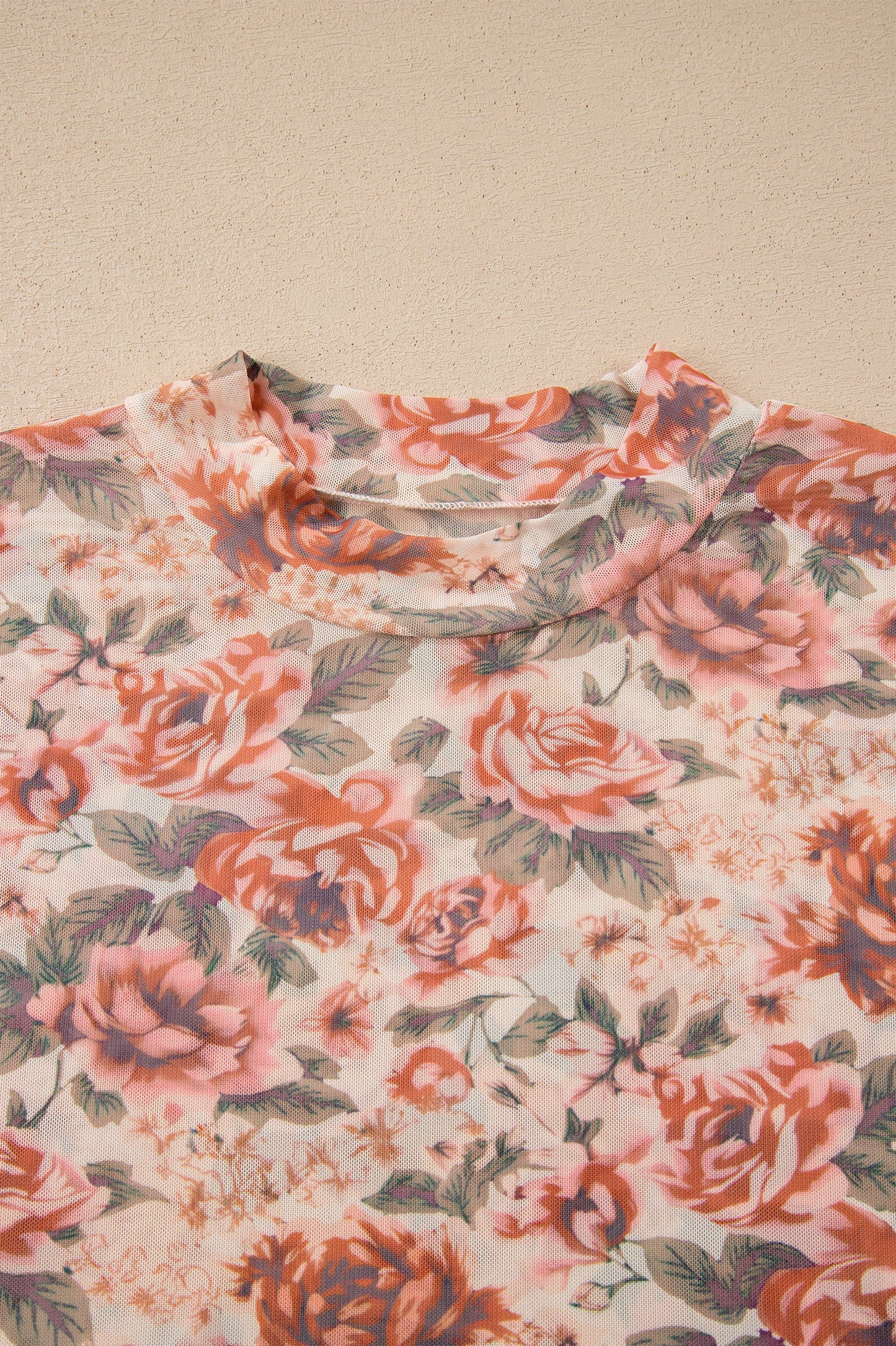 Plus Size Floral Mesh Mock Neck Top