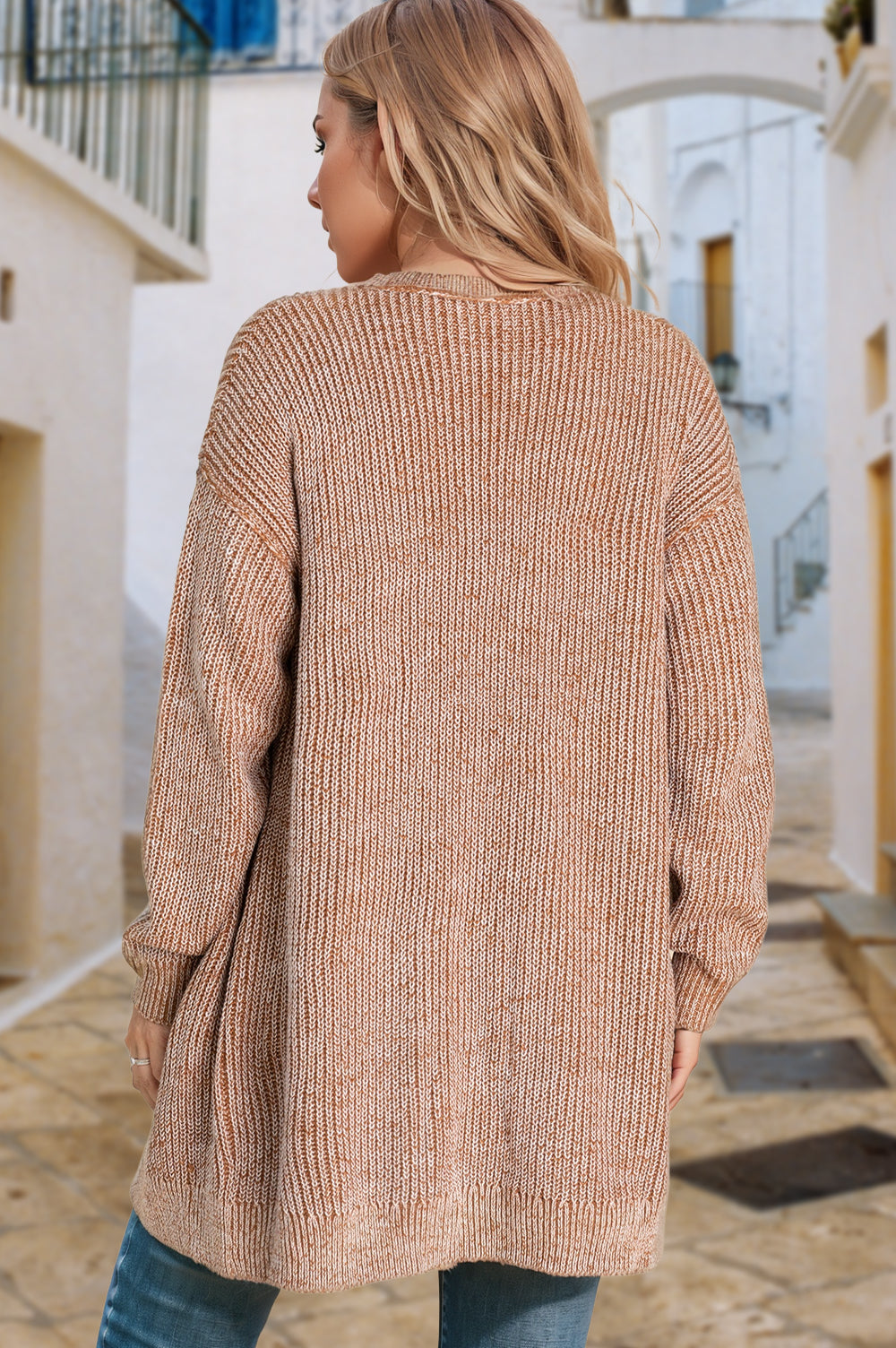 Solid Knit Open-Front Pocketed Cardigan