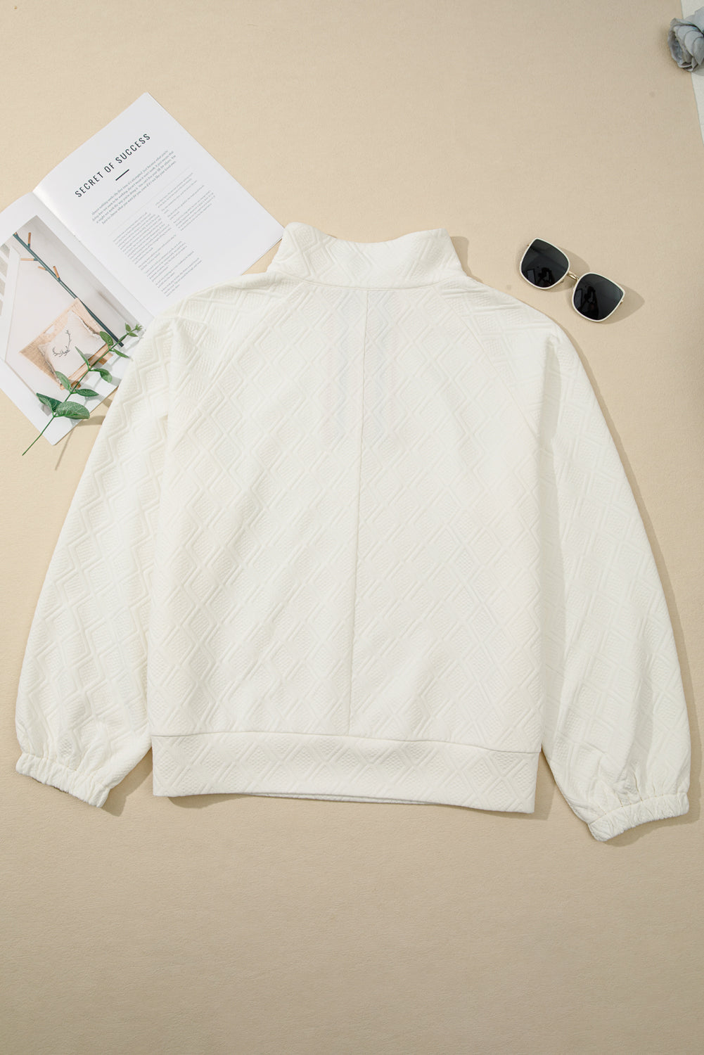 Plus Size Stripe Rhombus Textured Collared Sweatshirt