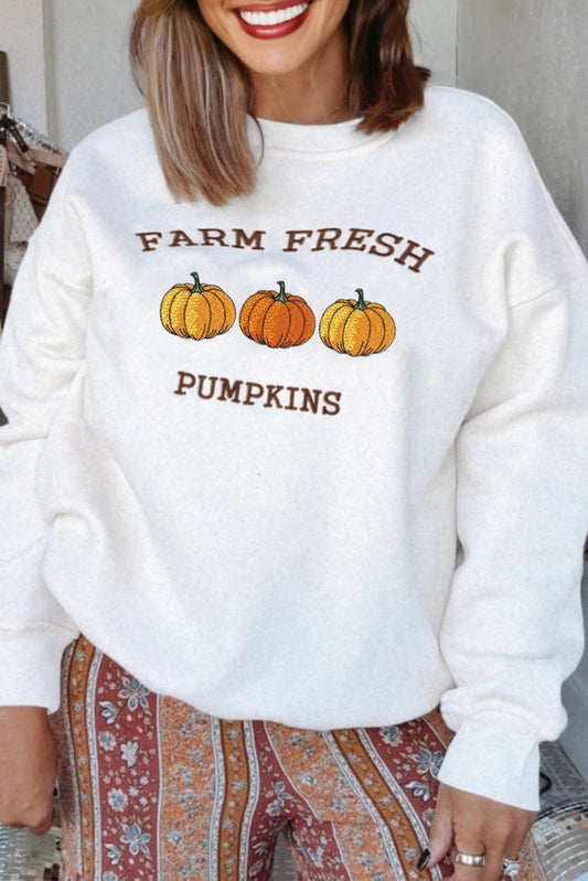 FARM FRESH PUMPKINS Embroidered Thanksgiving Holiday Sweatshirt