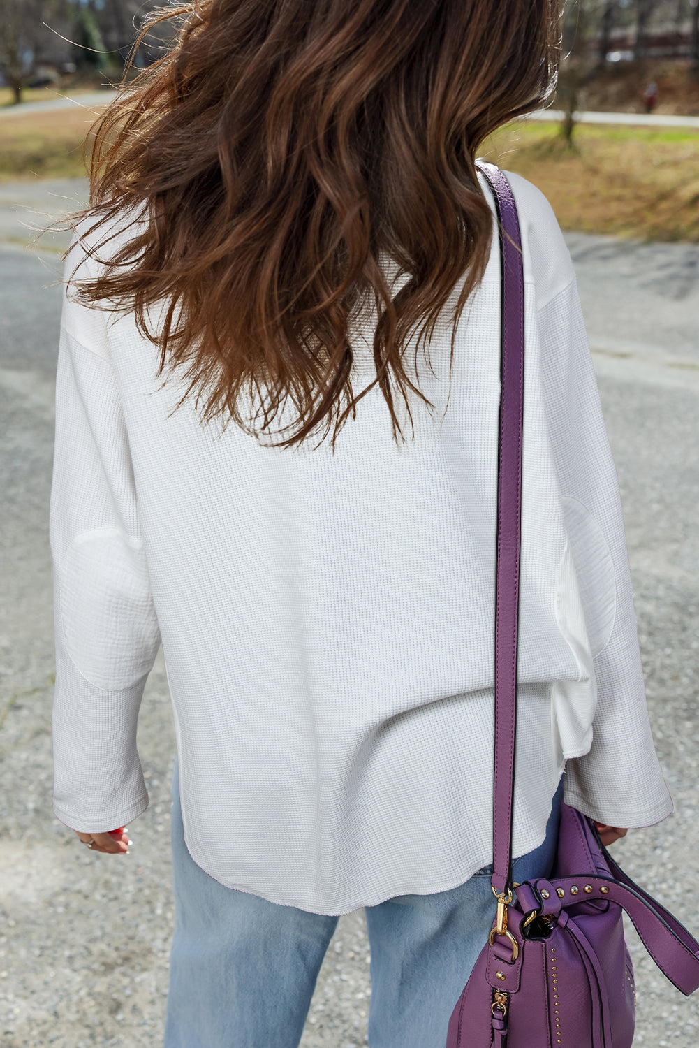 Solid Waffle Ribbed Patchwork Dolman Sleeve Oversized Top