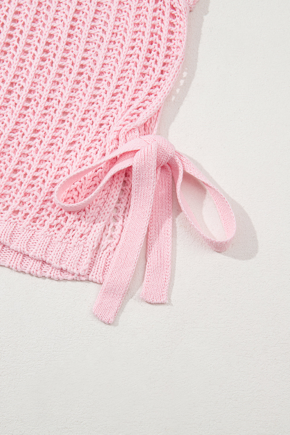 Hollow-out Crochet Side Tied Short Sleeve Sweater