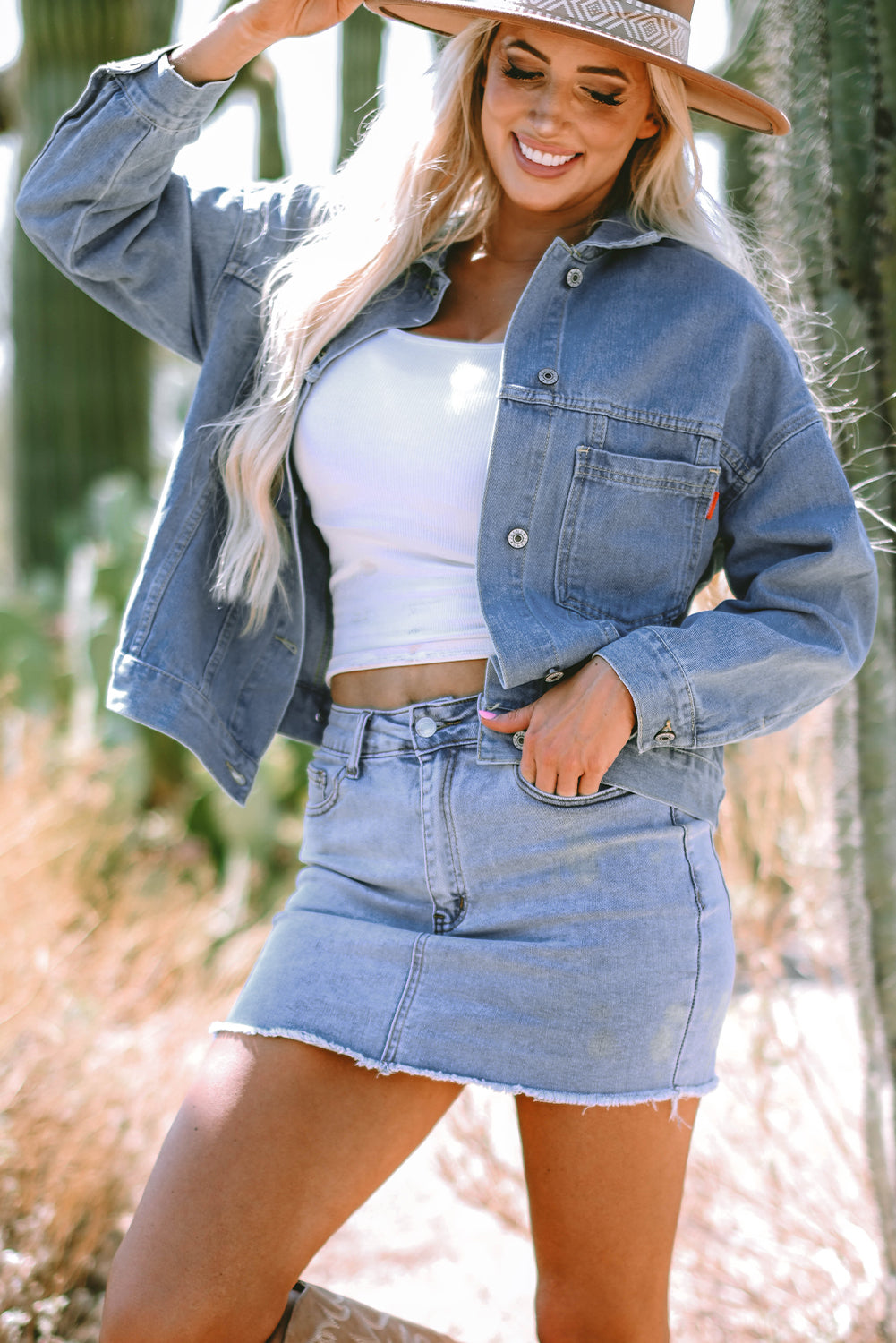 Stripe Wash Oversize Pocket Denim Jacket