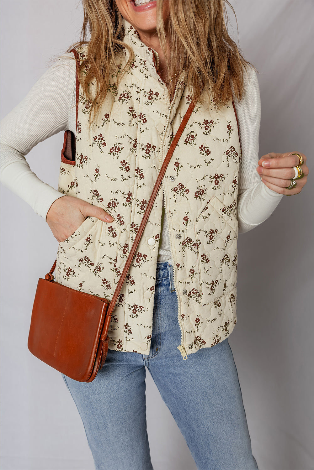 Floral Zip-Up Quilted Vest