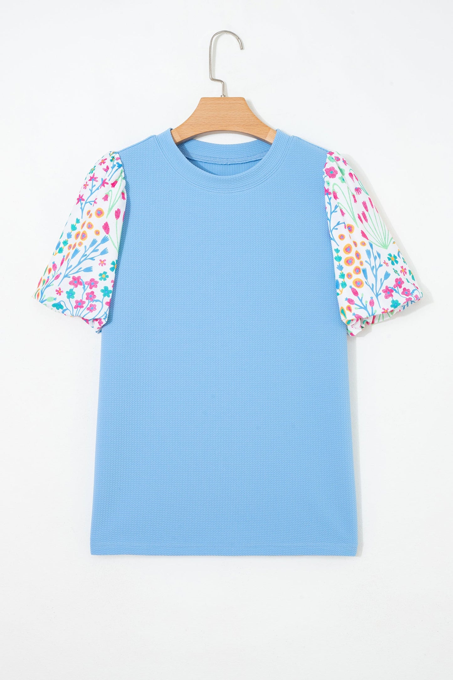 Floral Patchwork Bubble Sleeve Textured Blouse