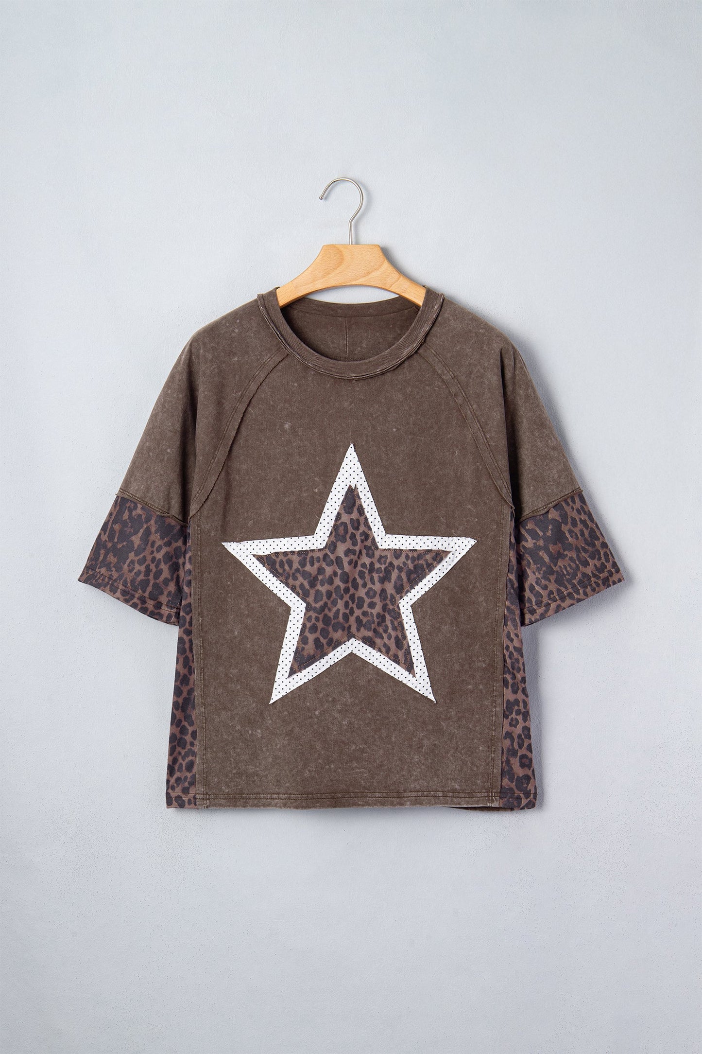 Leopard Star Patched Mineral Wash Exposed Seam T-Shirt