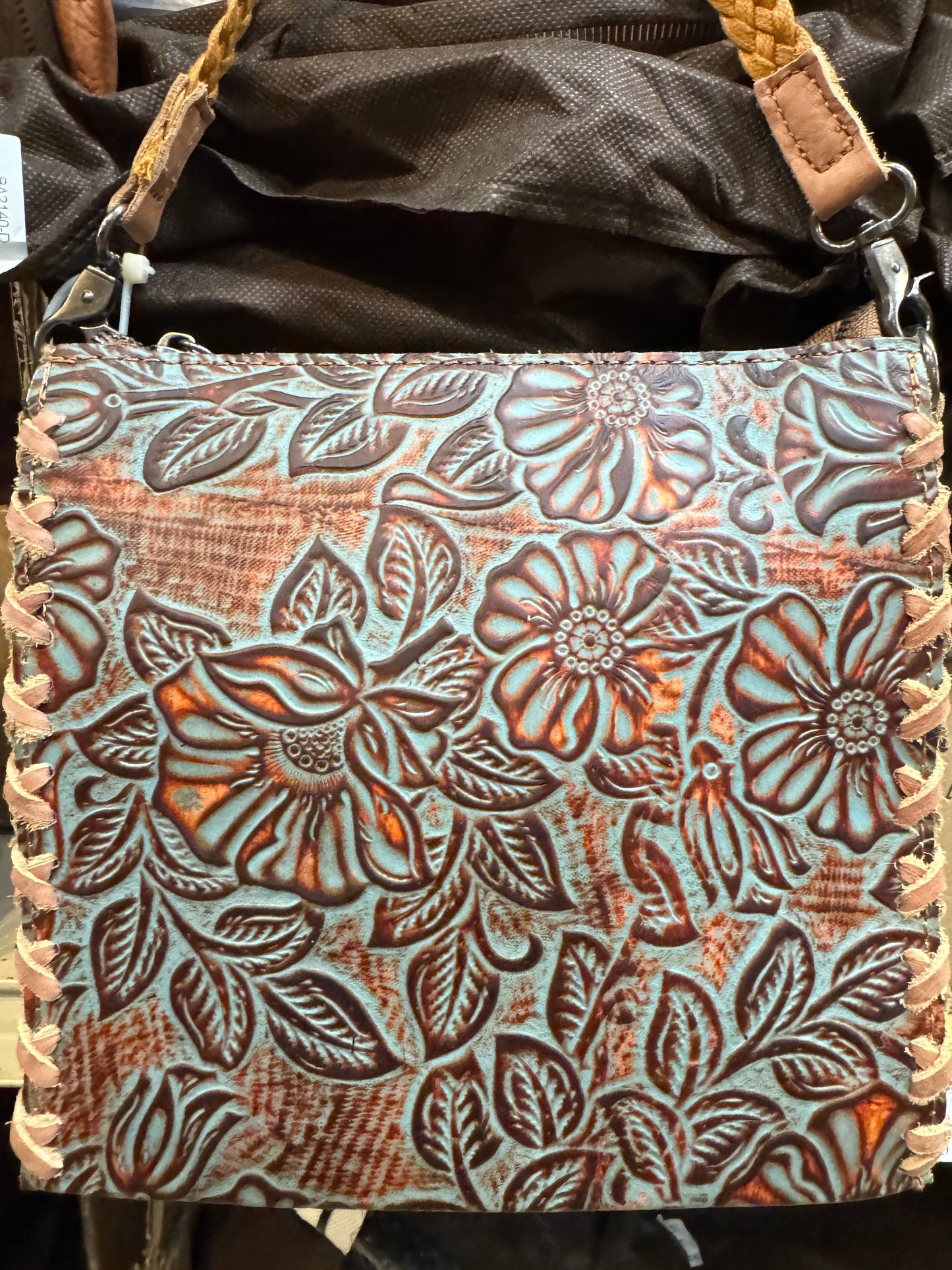 Floral Tooled Leather Crossbody Purse