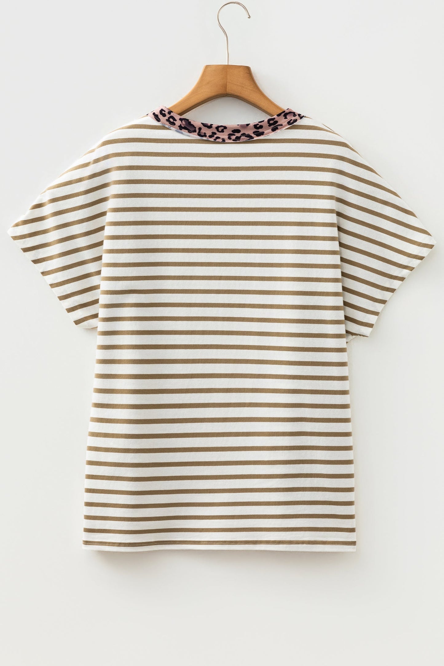 Stripe Leopard Patchwork Round Neck T-Shirt