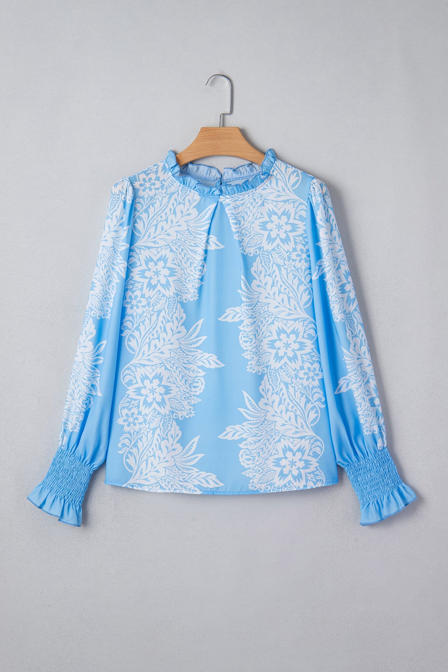 Floral Ruffle Collar Puff Long Sleeve Blouse