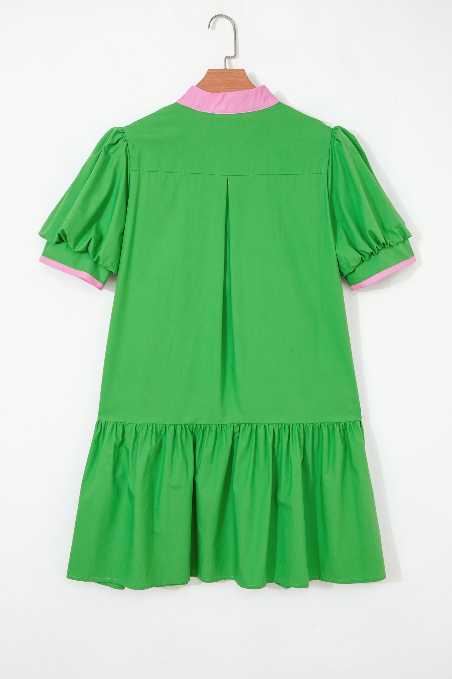 Colorblock Split Neck Puff Sleeve Mini Dress