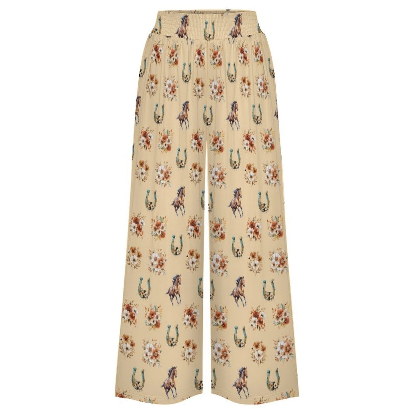 Baha Ranch Country Girl Floral Horse High Waisted Wide Leg Pants