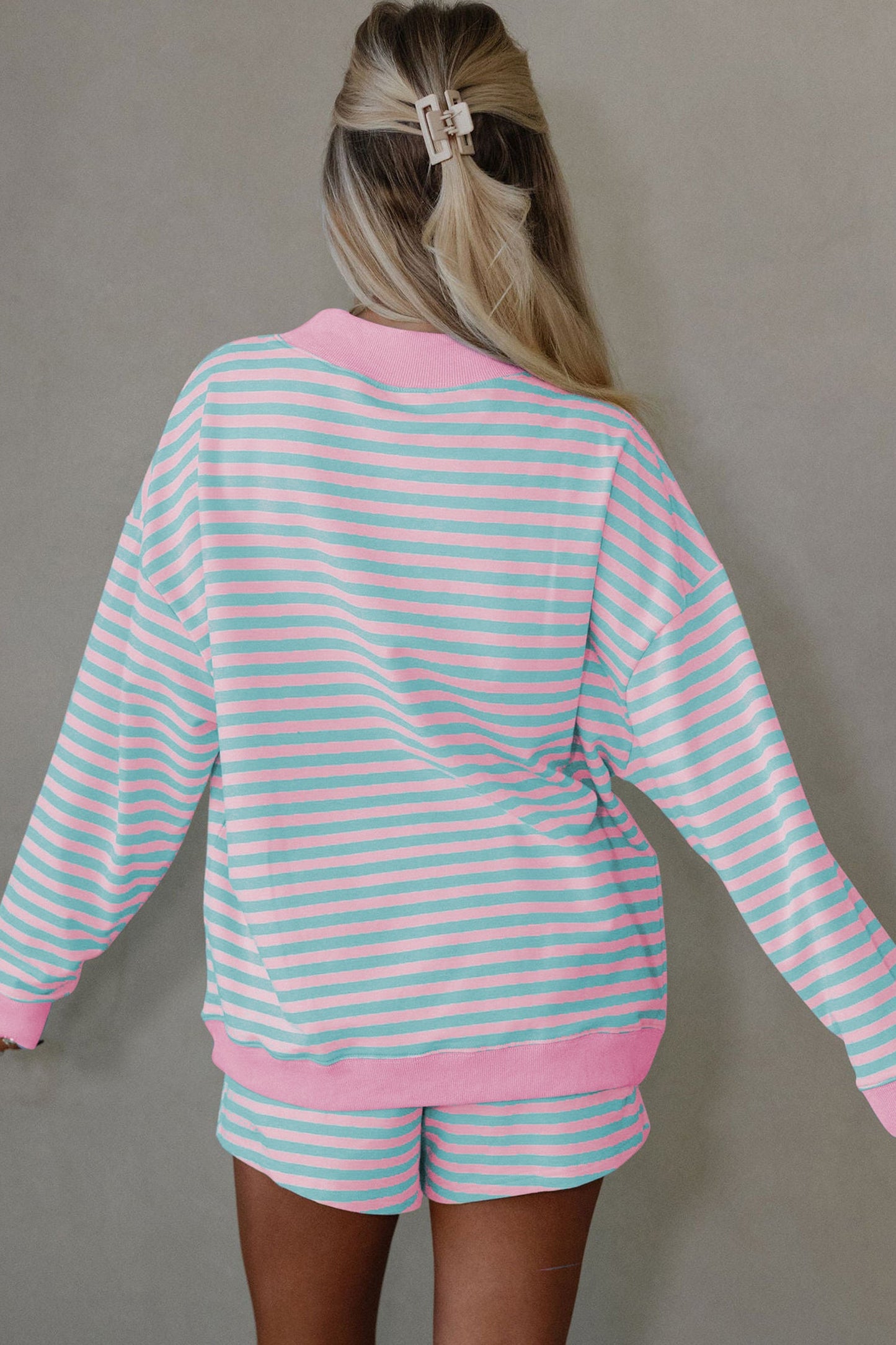 Stripe Colorblock Pullover & Pull-On Shorts Set