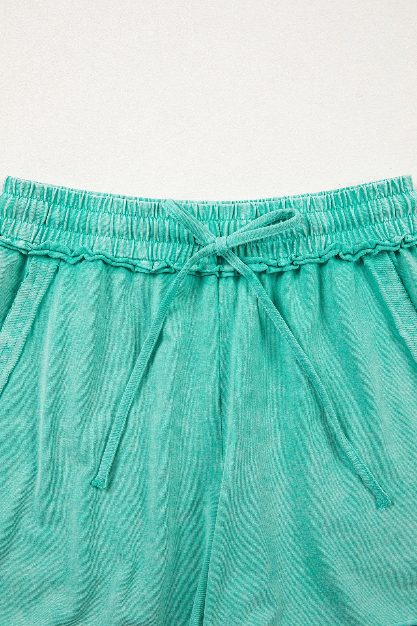 Mineral Wash Drawstring Elastic Waist Raw Edge Shorts