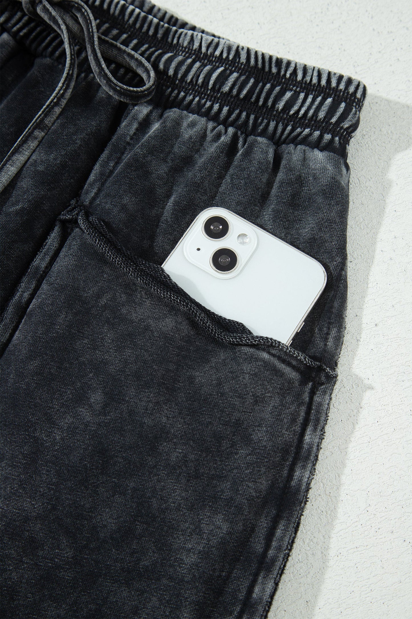 Mineral Wash Raw Seam Drawstring Waist Barrel Pants