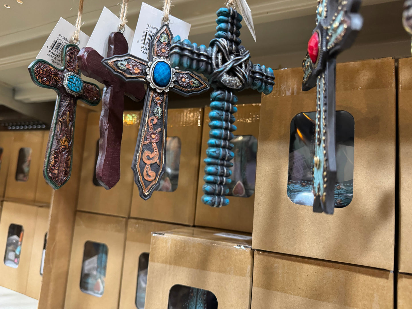 Set of 6 Turquoise Western Cross Ornaments RA6257