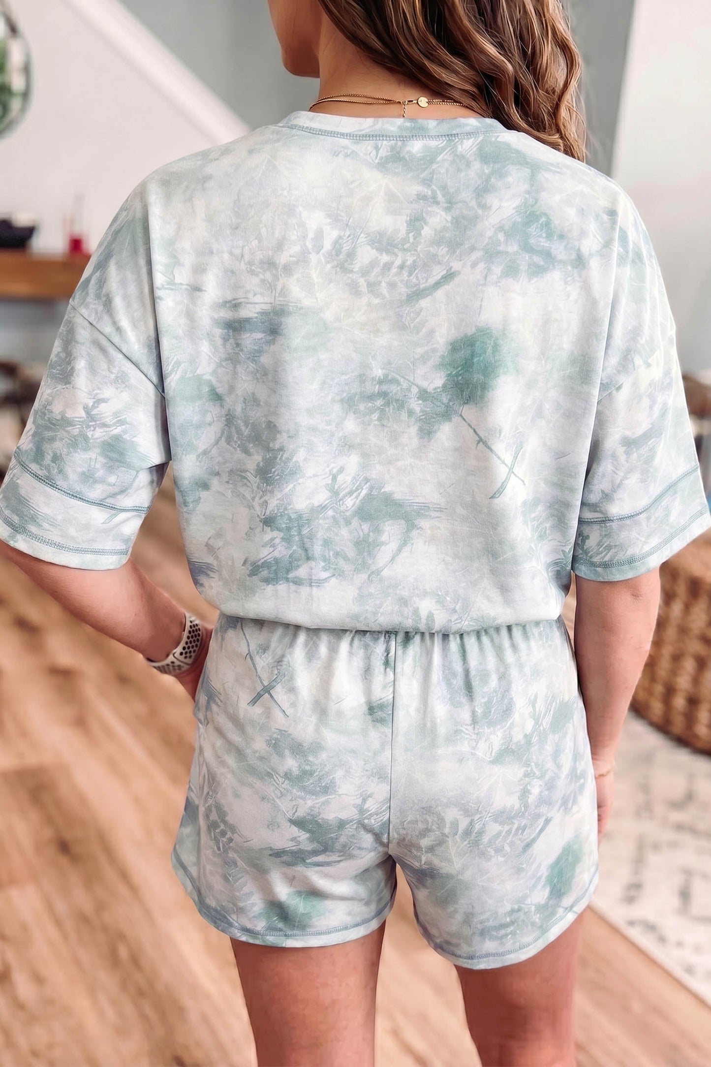 Camo Short Sleeve Top & Elastic Waist Shorts Set