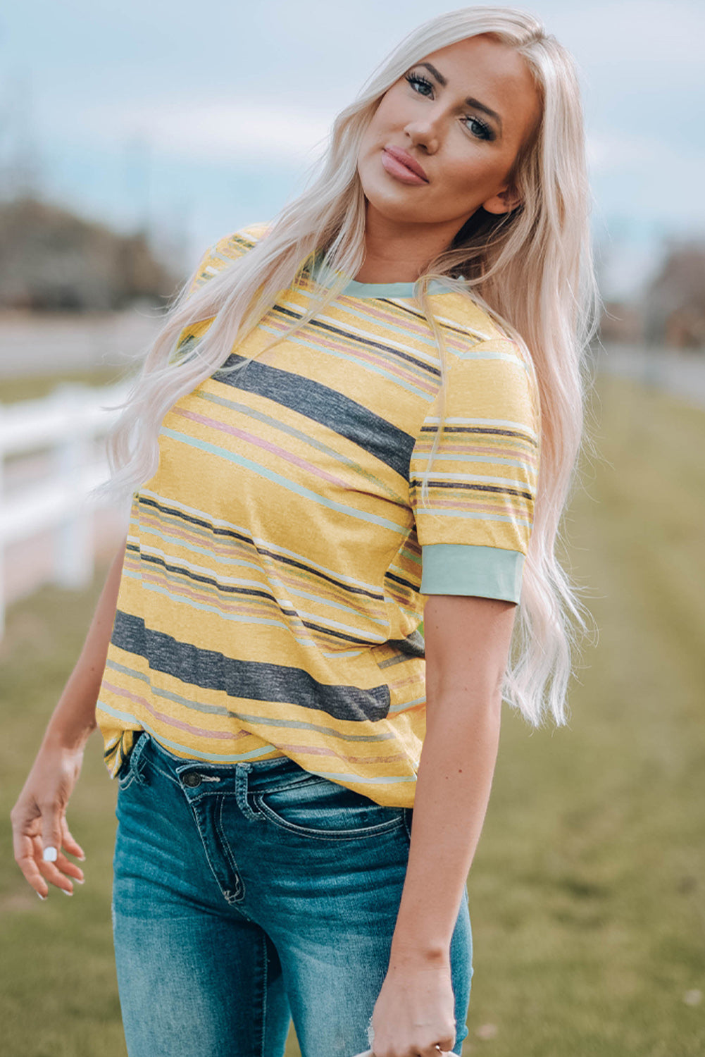 Stripe Short Sleeve Crew Neck T-Shirt
