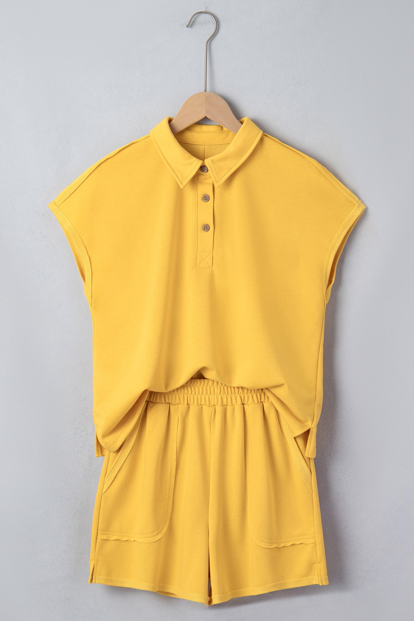 Solid Polo Tee & Elastic Waist Short Set