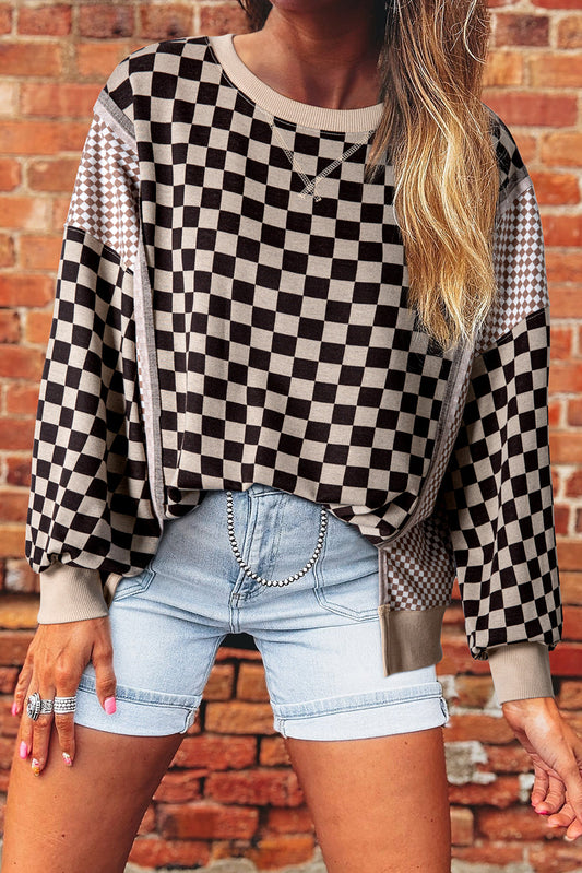 Checker Patchwork Long Sleeve Top