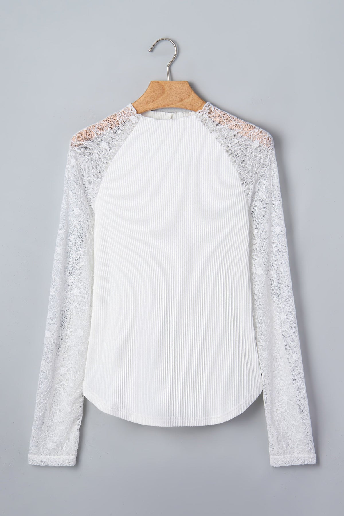 Solid Sheer Lace Long Sleeve Ribbed Knit Top