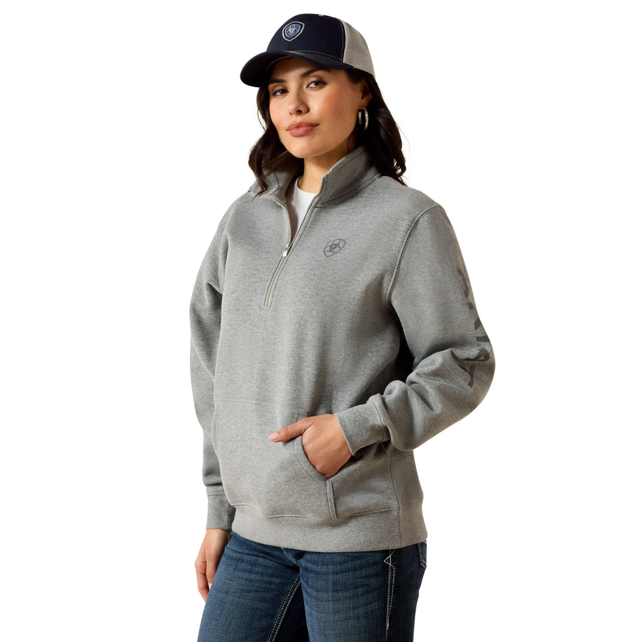 Ariat Women's Heather Grey Logo 1/2 Zip Sweatshirt