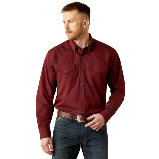 Ariat Men's Burgundy Wrinkle Free Solid Pinpoint Oxford Classic Fit Shirt
