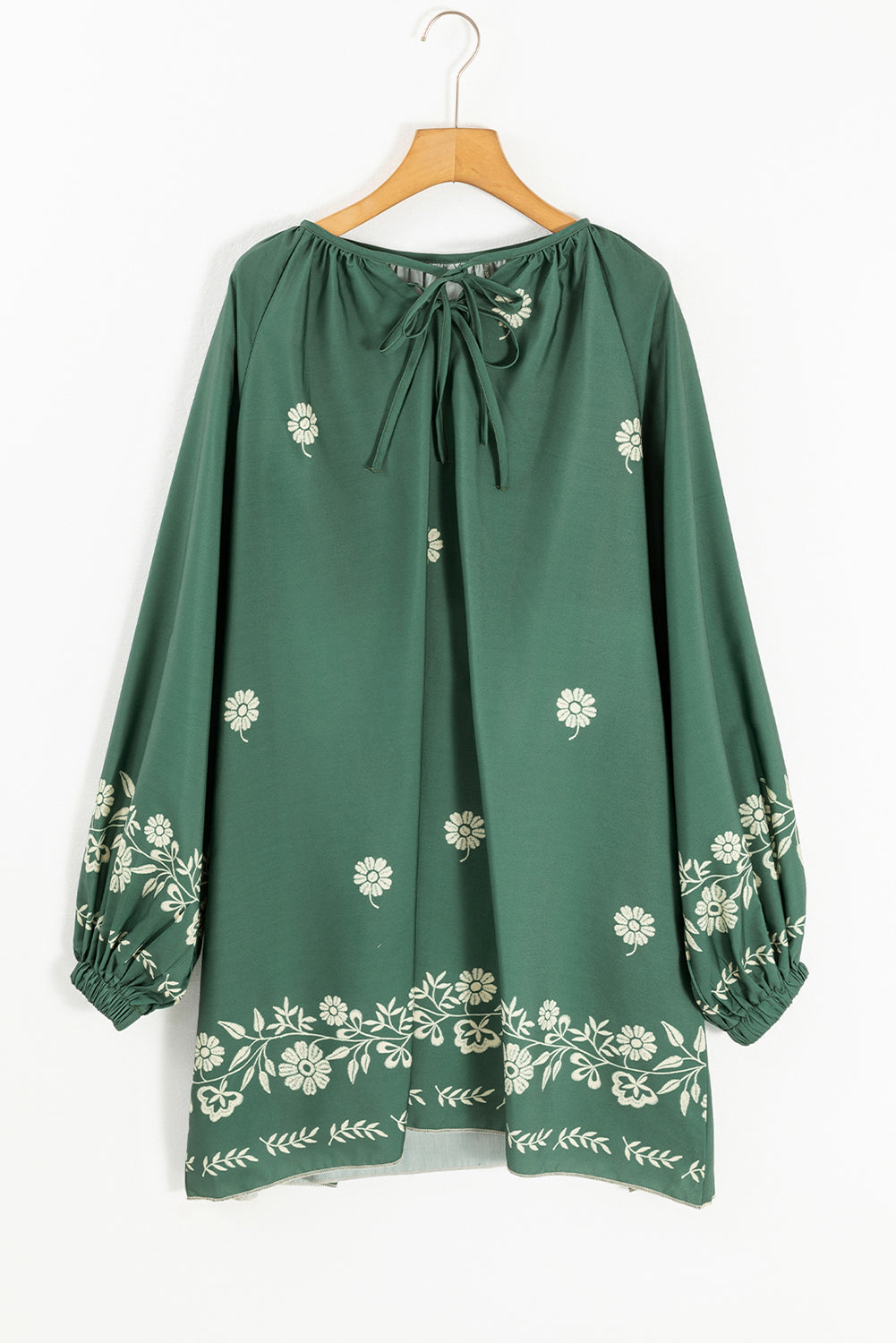 Boho Floral Tie Neck Puff Sleeve Dress
