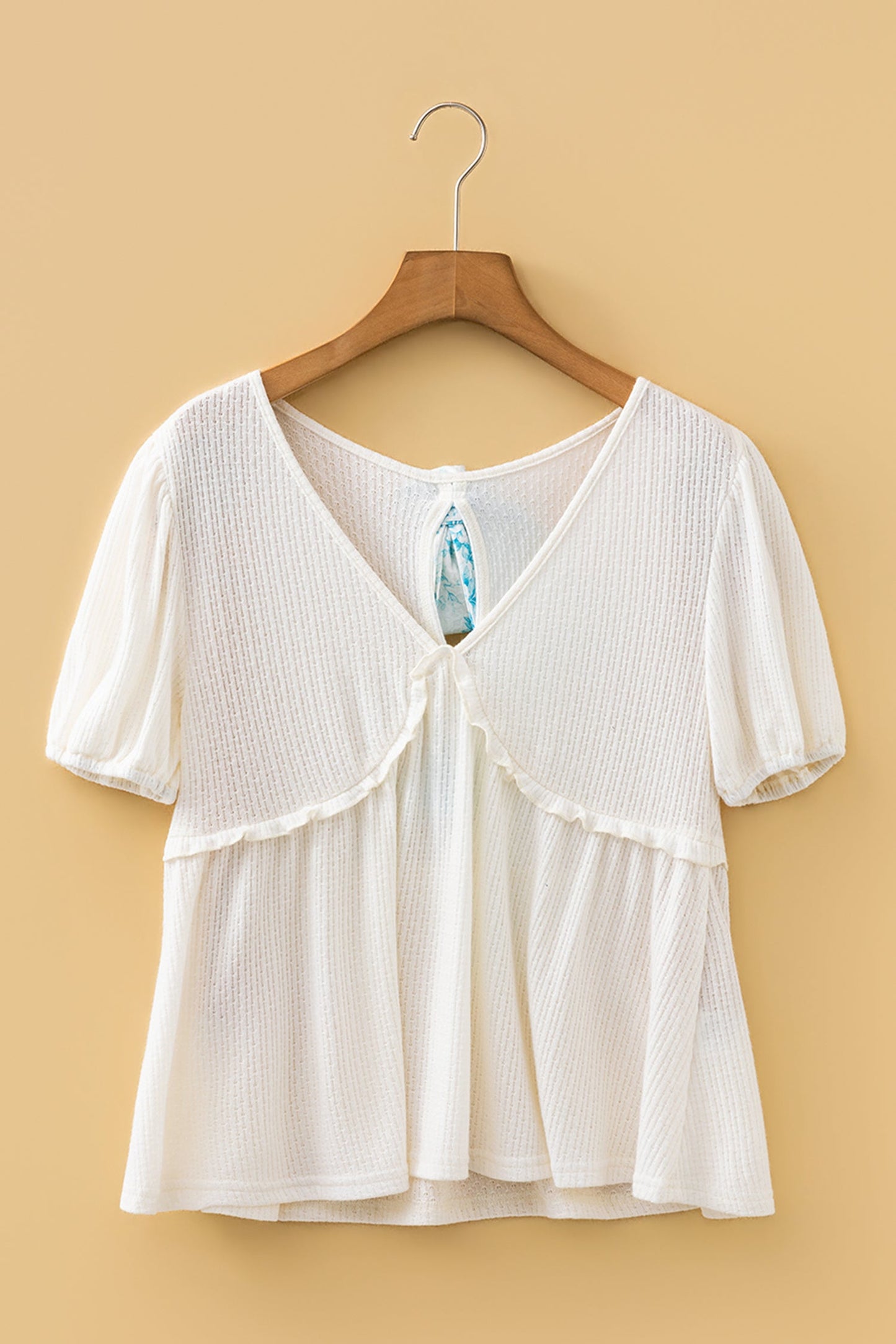 Floral Bow Tie Back Bubble Sleeve Peplum Top