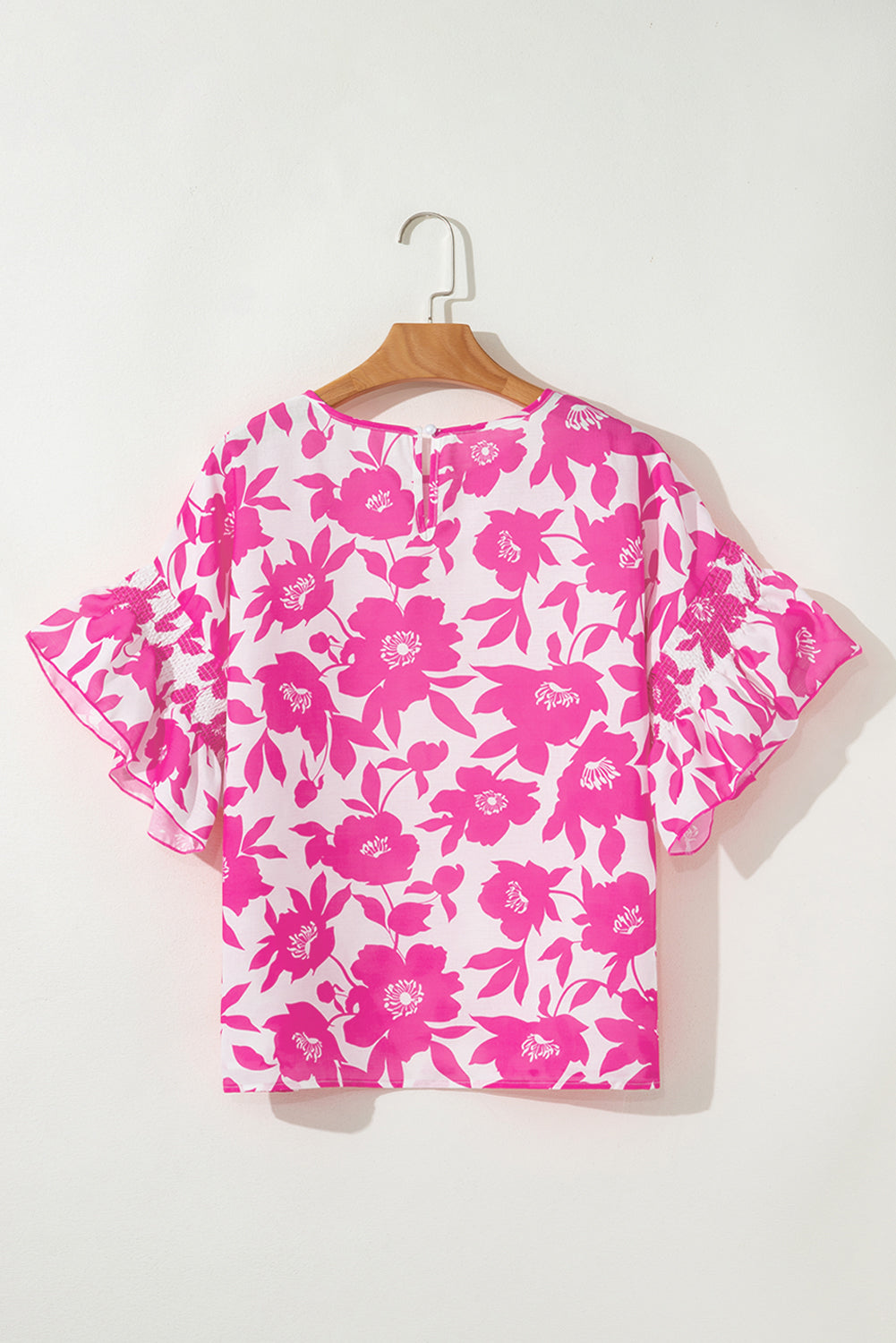 Floral Ruffle Short Sleeve Round Neck Blouse