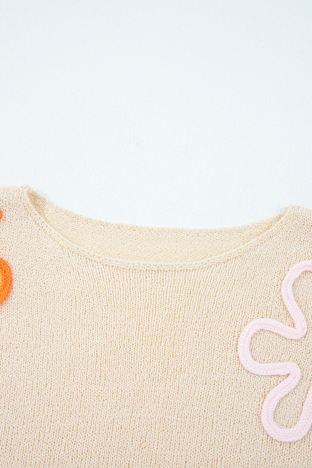 Flower Contrast Colorblock Cuffed Loose Sweater