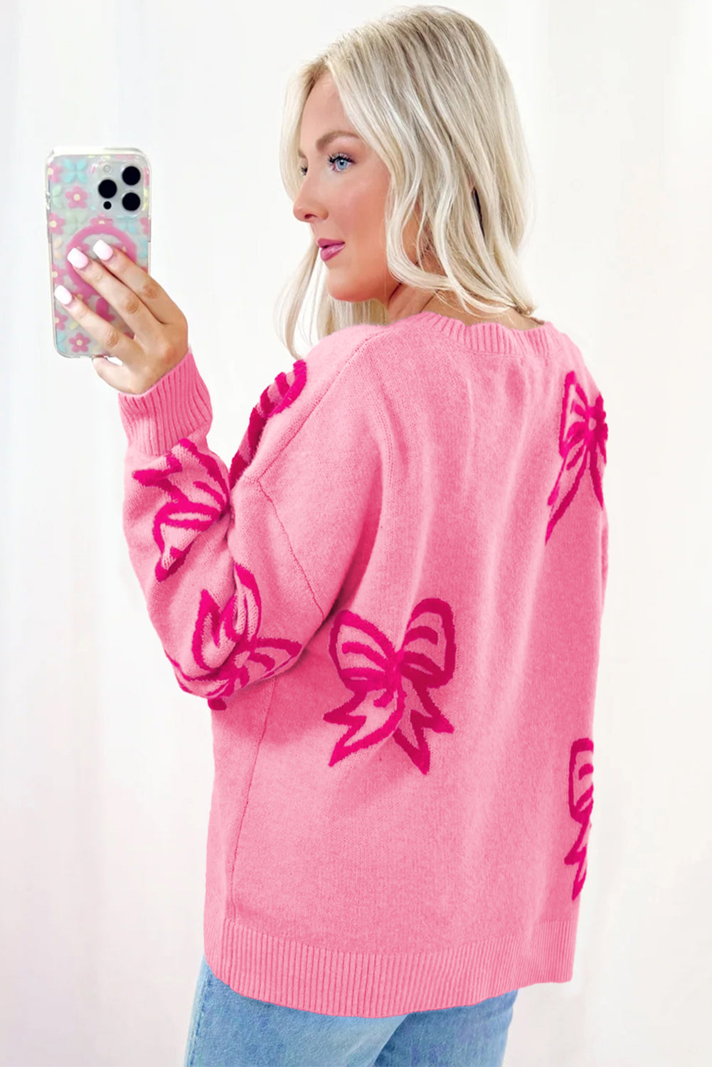 Bow Drop Shoulder Long Sleeve Sweater