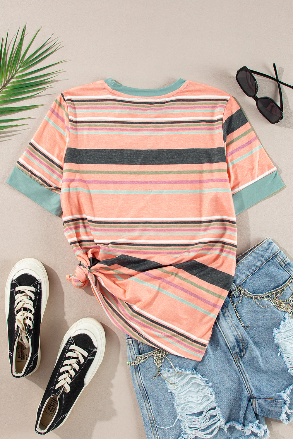 Stripe Short Sleeve Crew Neck T-Shirt