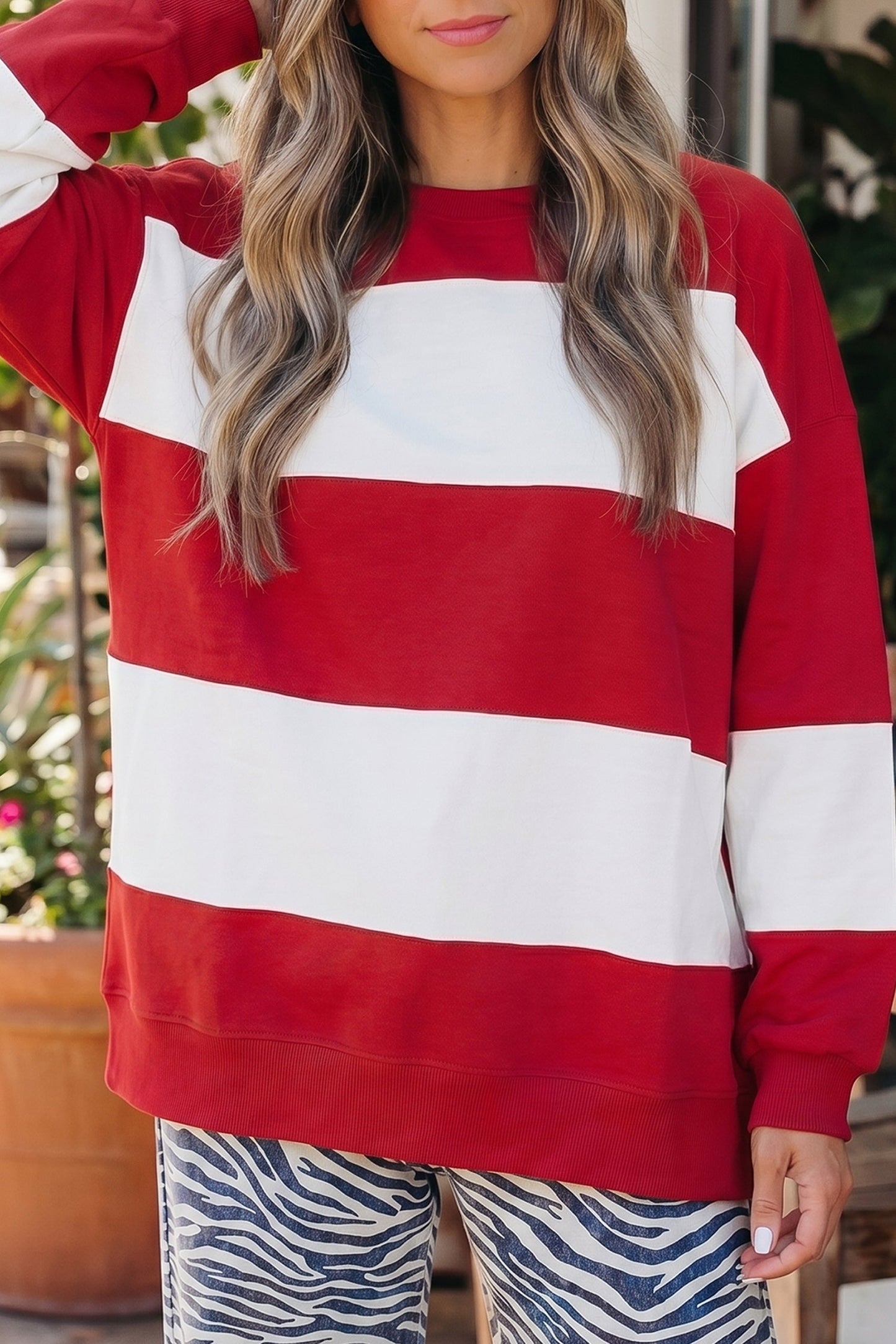 Colorblock Drop Shoulder Baggy Sweatshirt