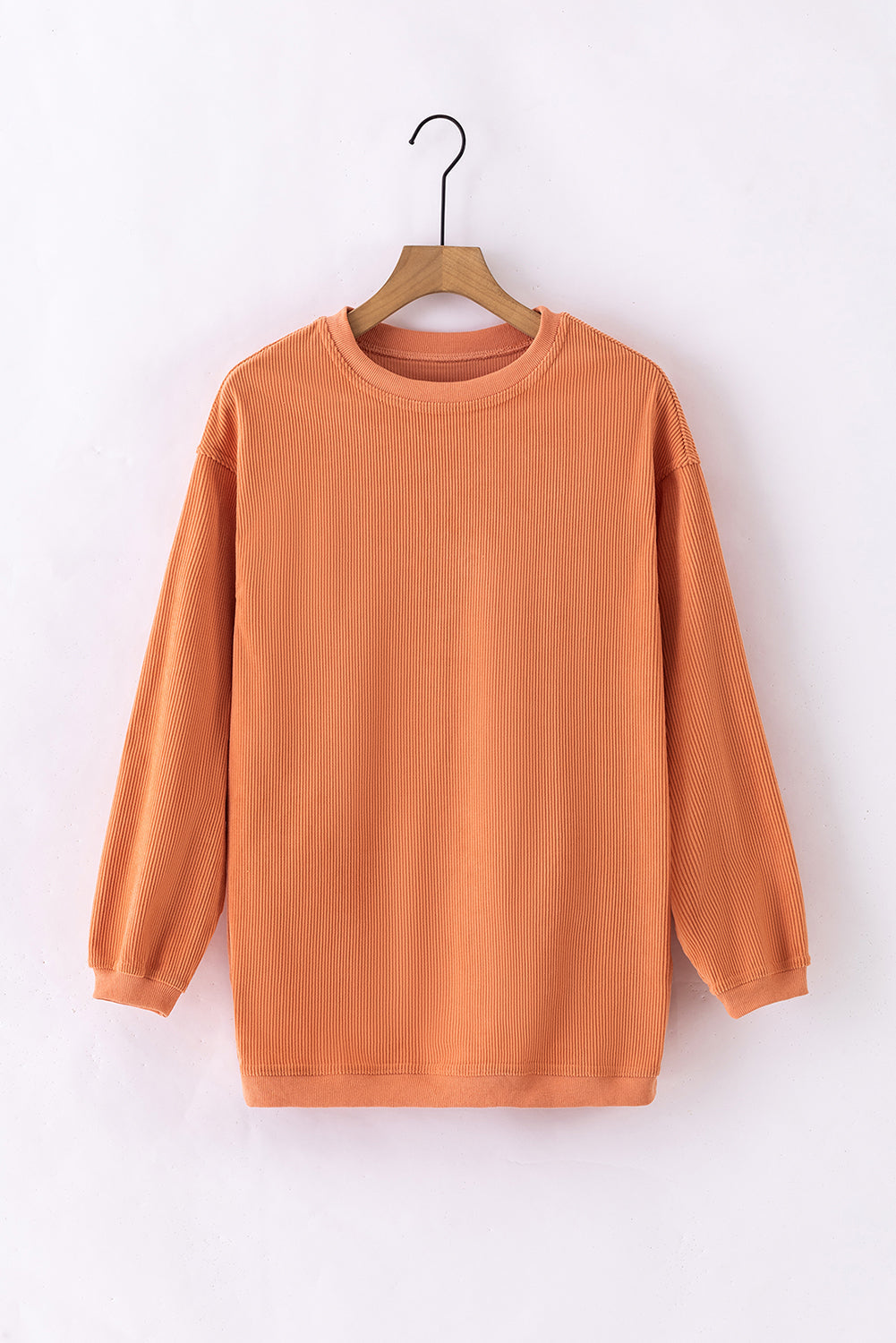 Solid Ribbed Corduroy Long Sleeve Oversized Sweatshirt