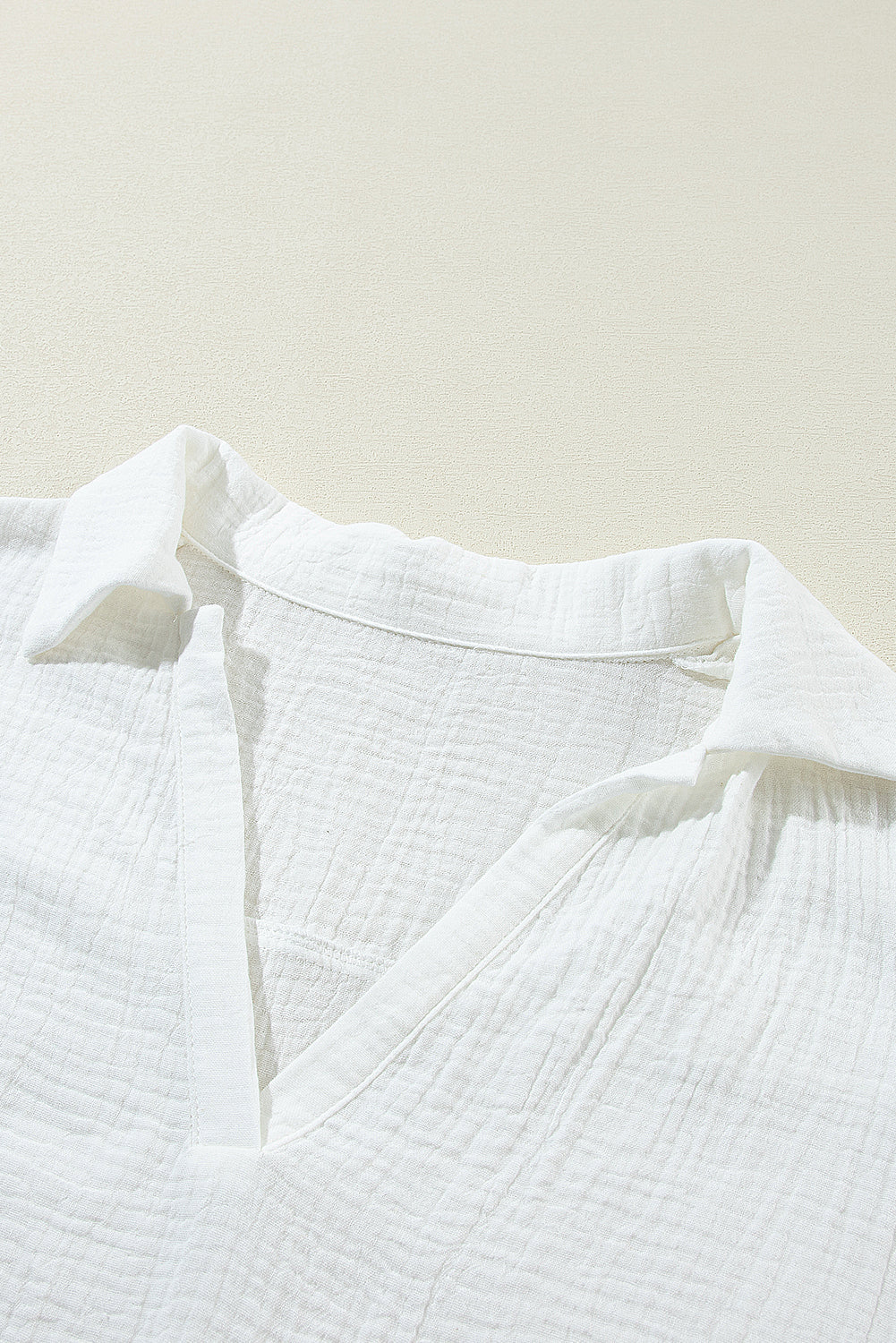 Lace Crinkled Sleeve Collar V-Neck Blouse