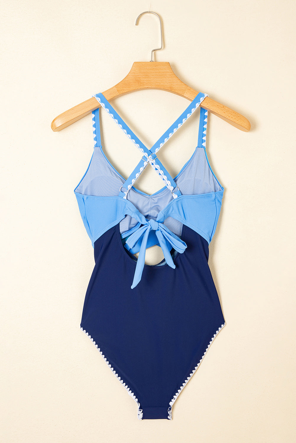 Ric-Rac Trim Contrast Patchwork Cutout Swimsuit