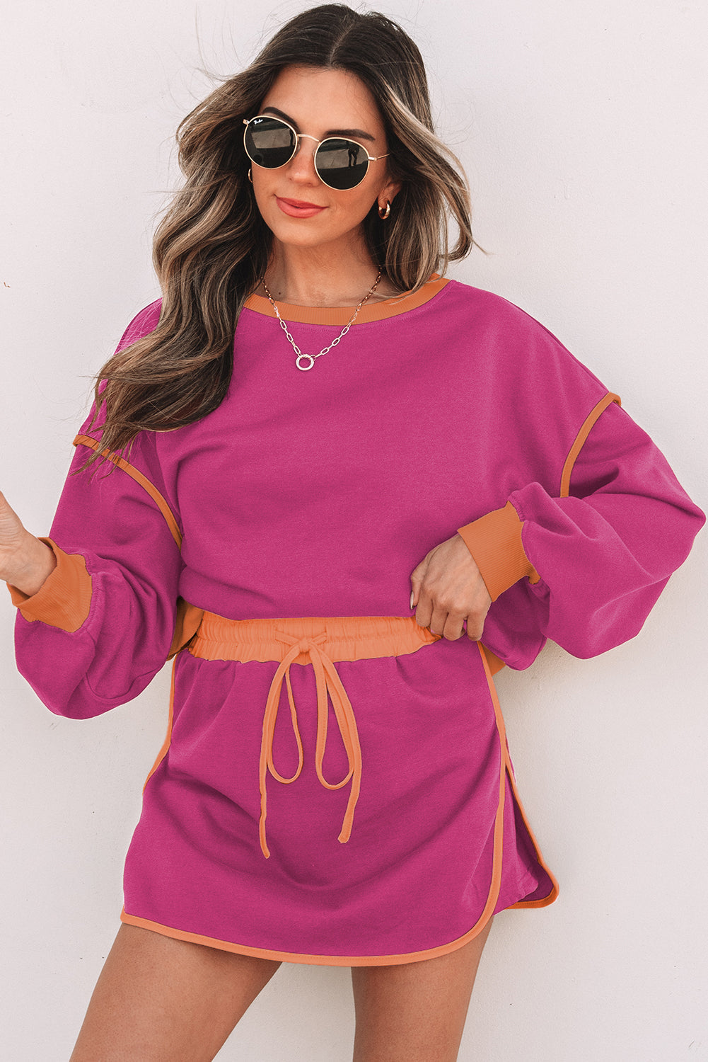 Colorblock Long Sleeve Top and Skort Set