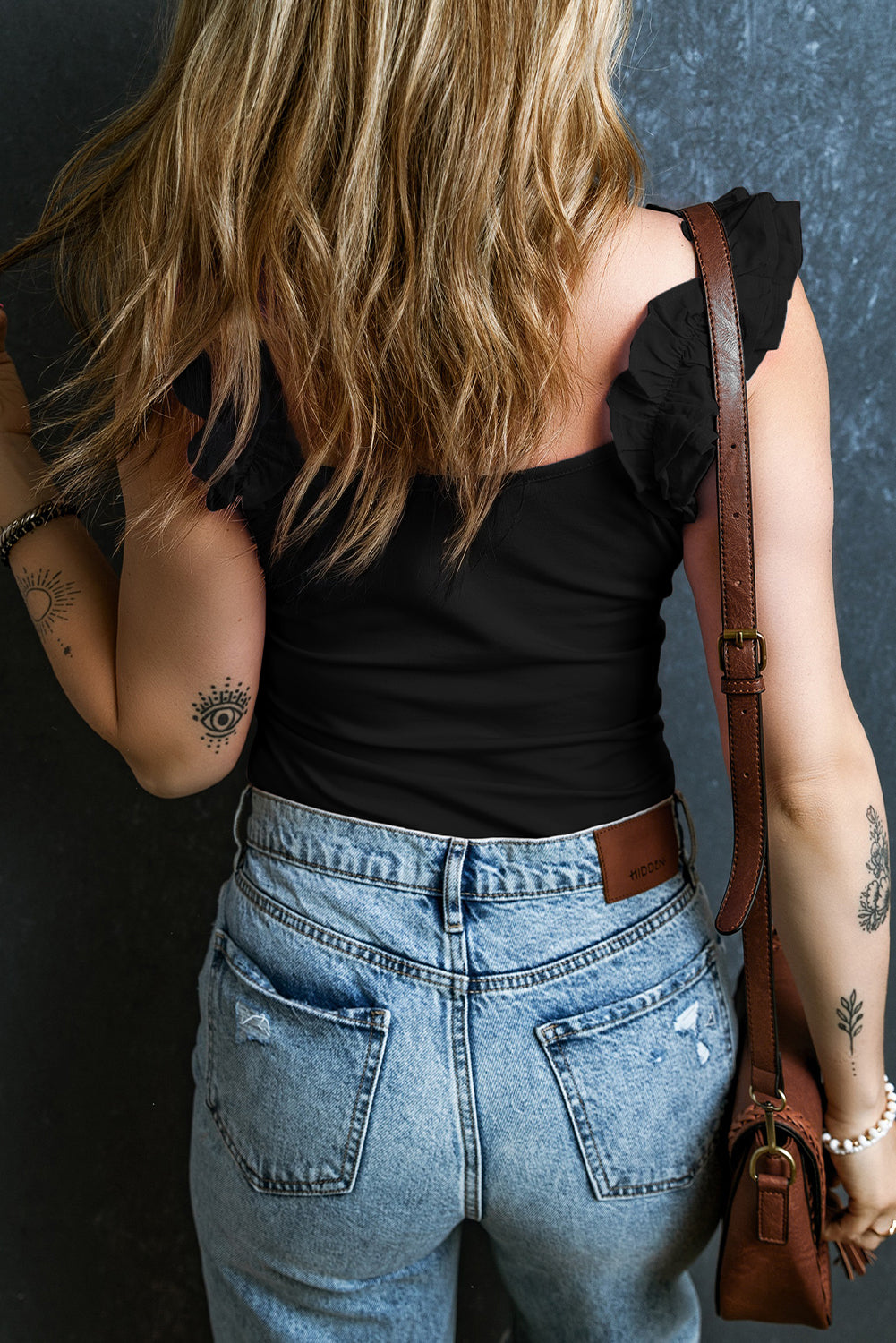 Solid Ruffle Straps Scoop Neck Tank Top