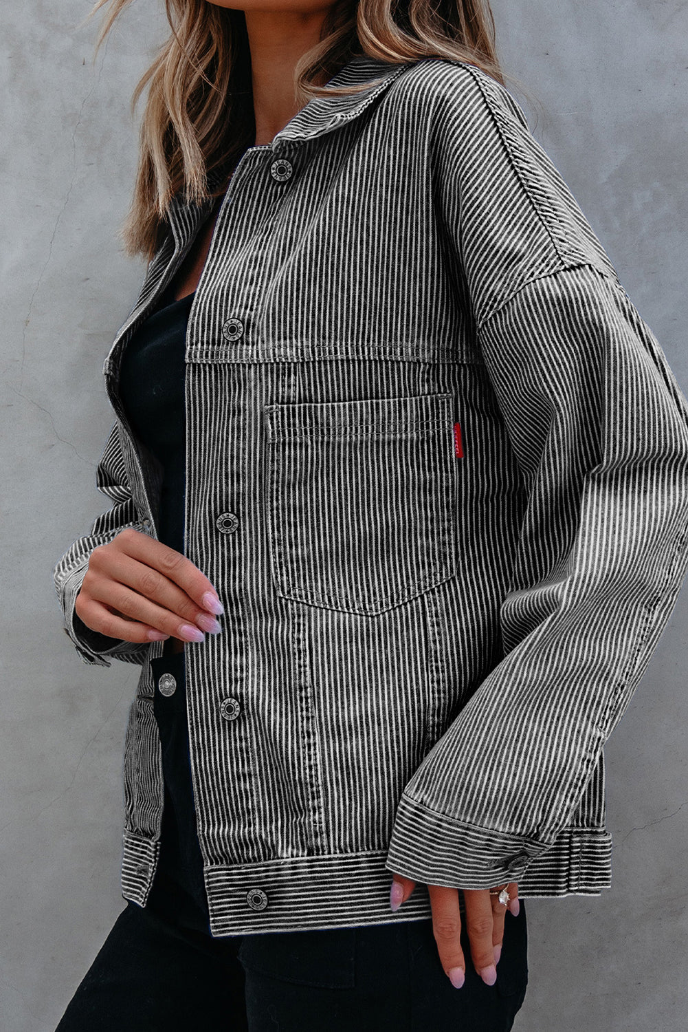 Stripe Wash Oversize Pocket Denim Jacket