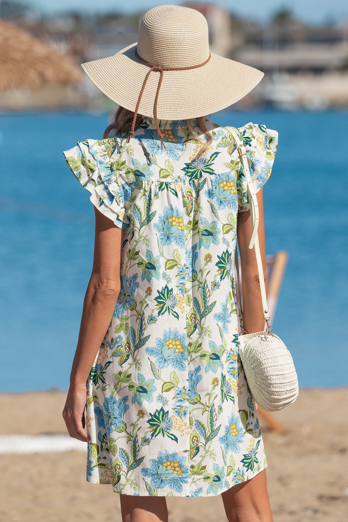 Floral Ruffle Short Sleeve V-Neck Mini Dress