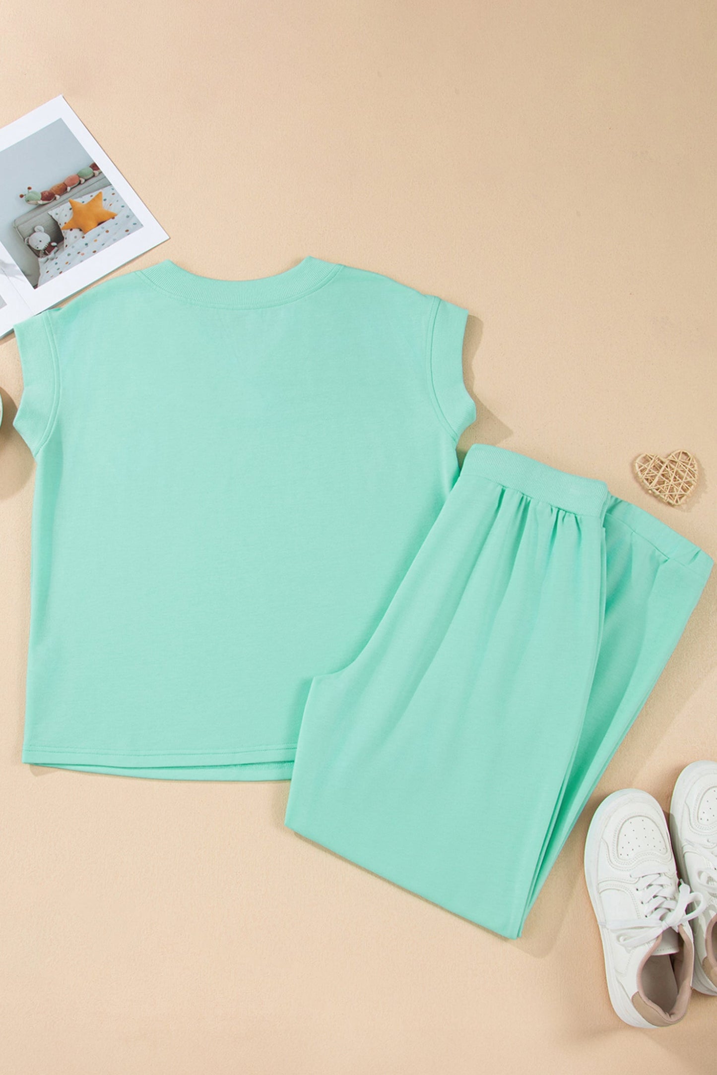 Solid V-Neck Tee & Drawstring Pants Set
